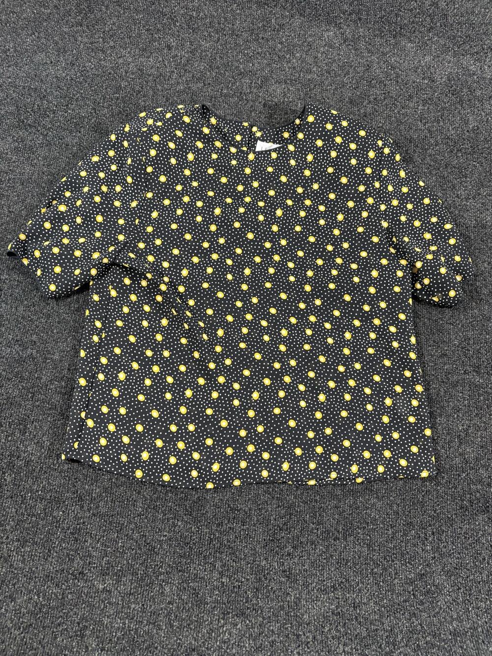 Leslie Fay Blouse Womens 14 Petite Black Polka Dot Short Sleeve Top Casual